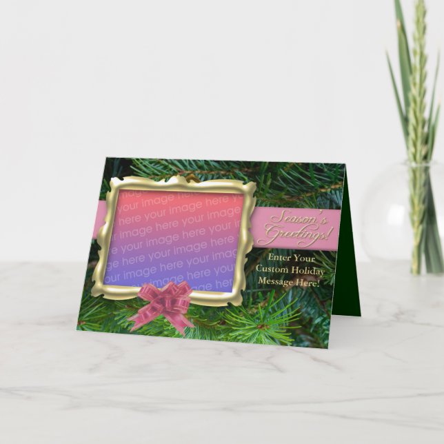 Cartes de Noël rose et vert, photo personnalisée (Devant)