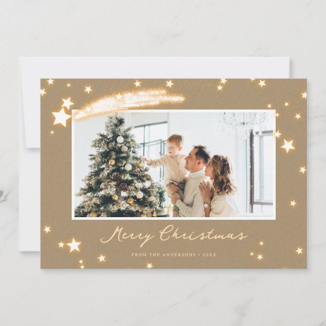 Cartes de Noël Rustique Kraft Sparkly Star Photo (Devant)