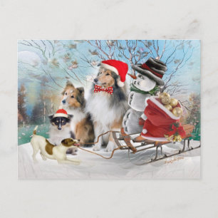 Cartes de Noël Sheltie, Jack Russell et Snowman