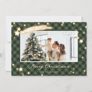 Cartes de Noël Starry Green Buffalo Plaid Photo