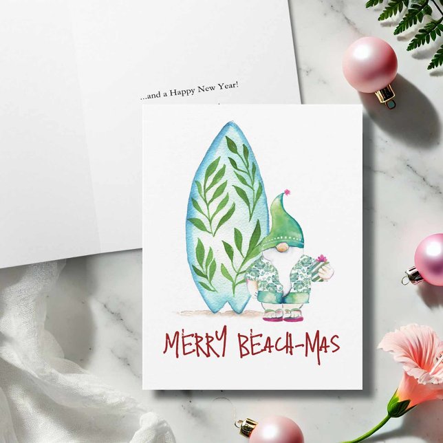 Cartes de Noël Tropical Plage non photo (Non photo Christmas cards designed with hand painted watercolor art by Victoria Grigaliunas)
