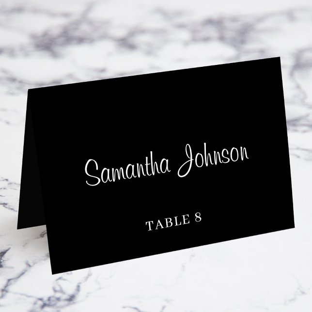 Cartes de nom d'invité avec numéro de table noir e (Black and White Guest Name Table No. Place Cards)