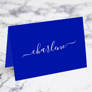 Cartes de nom élégantes bleues royales et blanches