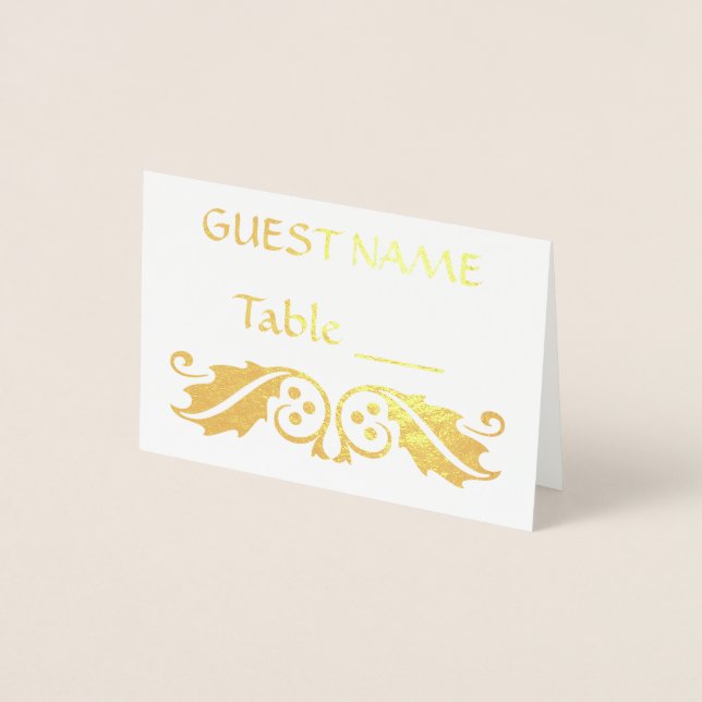 Cartes de nom Gold Place avec Feuilles Holly (Devant)