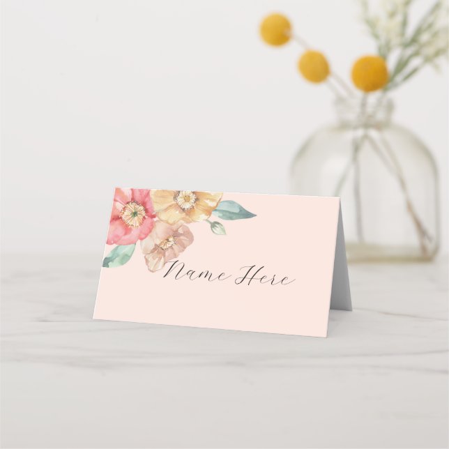 Cartes de nom pliées Cartes d'aquarelle Mariage Fl (Devant)