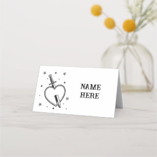 Cartes de nom pliées Coeur de tatouage traditionne
