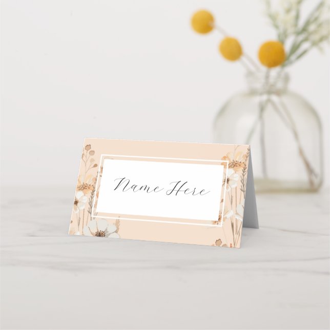 Cartes de nom pliées Mariage Boho Florals (Devant)