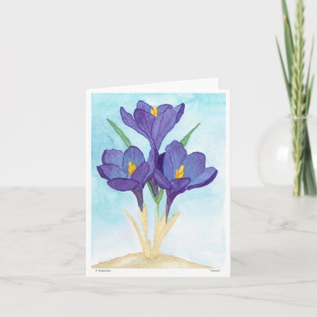 Cartes de note de crocus d'aquarelle (Devant)
