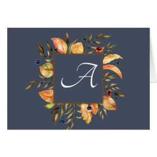 Cartes de note Monogramme de la couronne d'automne