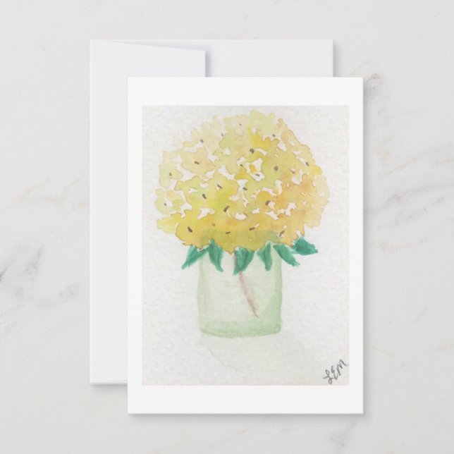 Cartes de notes à fleurs d'Hydrangea jaune (Devant)