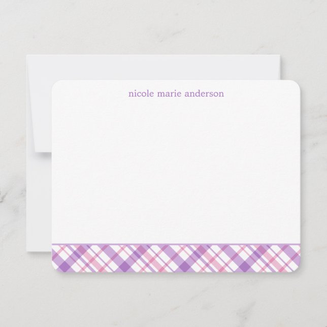Cartes de notes à motif carreauté lavande et rose (Devant)