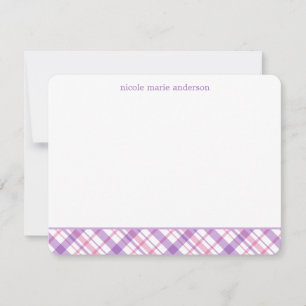 Cartes de notes à motif carreauté lavande et rose