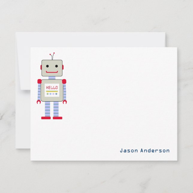 Cartes de notes de papeterie "Bonjour" Robot (Devant)