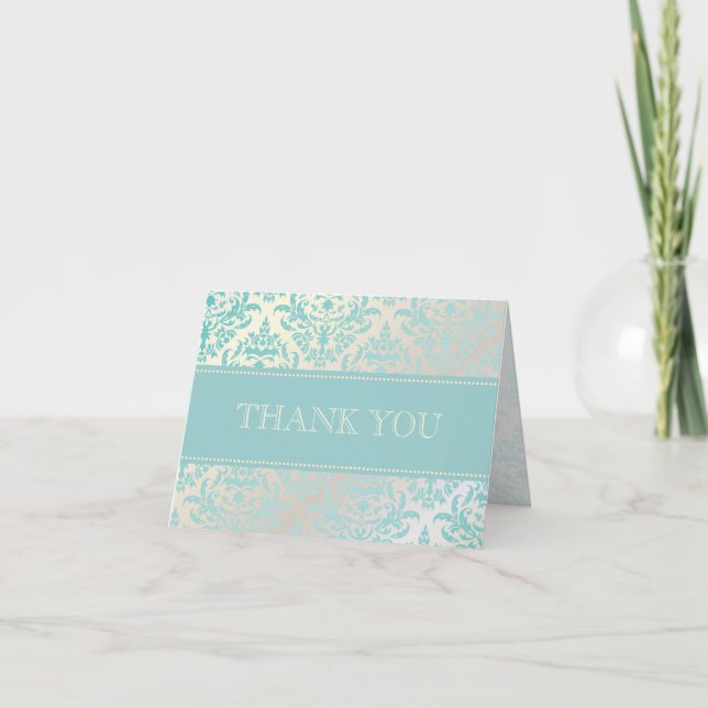 Cartes de notes de Pearl + Blue Damask (Devant)