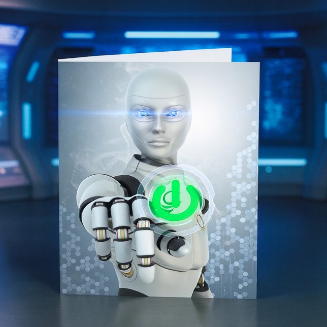 Cartes de notes de science-fiction avec robot appu (Créateur téléchargé)