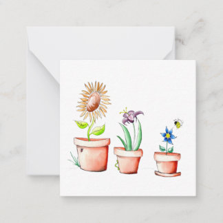 Cartes de notes des pots de fleurs d'aquarelle