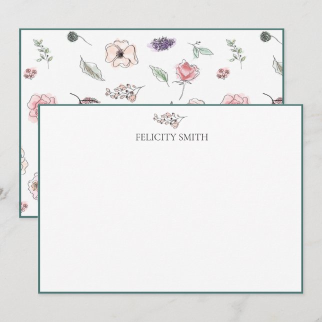 Cartes de notes élégant plat moderne rose botaniqu (Devant / Derrière)
