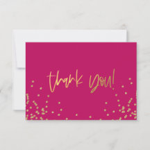 Cartes de notes Hot Rose et Gold Confetti Merci