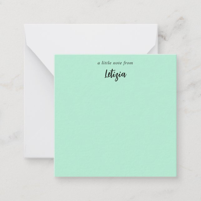 Cartes de notes manuscrites vert menthe avec nom (Devant)