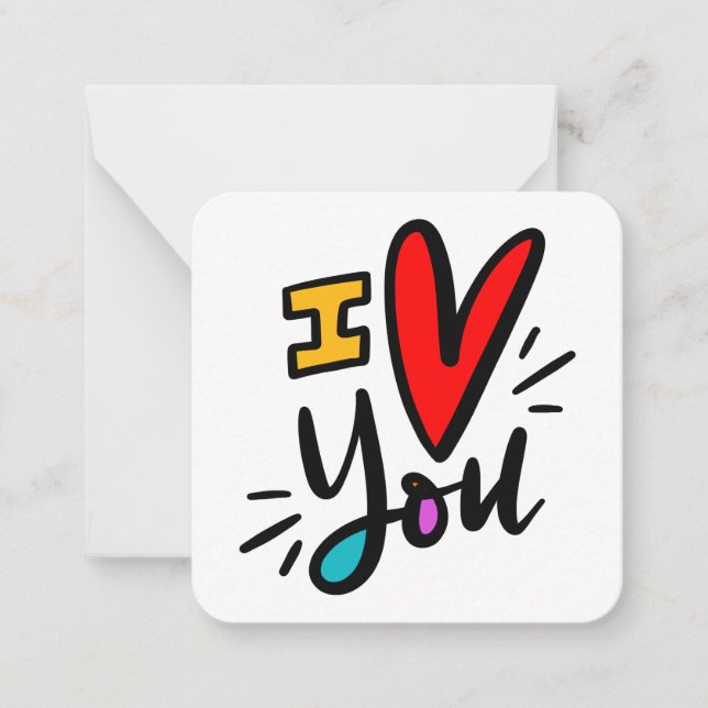 Cartes de notes minuscules Je t'aime (Devant)