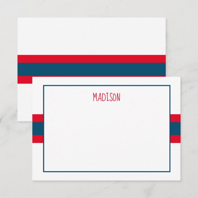 Cartes de notes personnalisées avec ruban à rayure (Devant / Derrière)