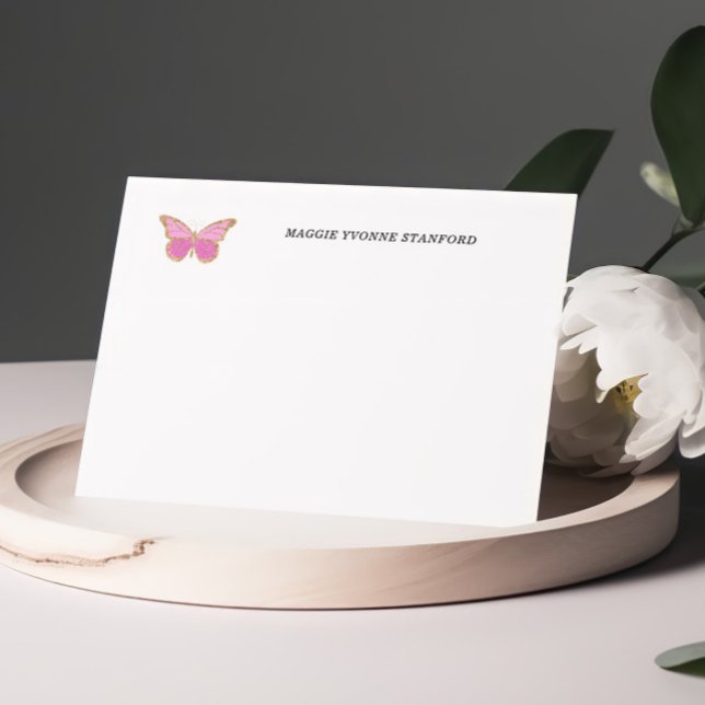 Cartes de notes personnalisées Papillon rose (Créateur téléchargé)