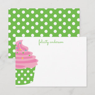 Cartes de notes personnalisées Pink & Green Polka