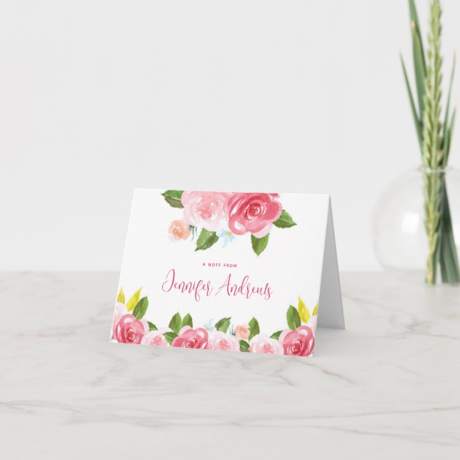 Cartes de notes personnalisées Rose Floral Merci (Devant)