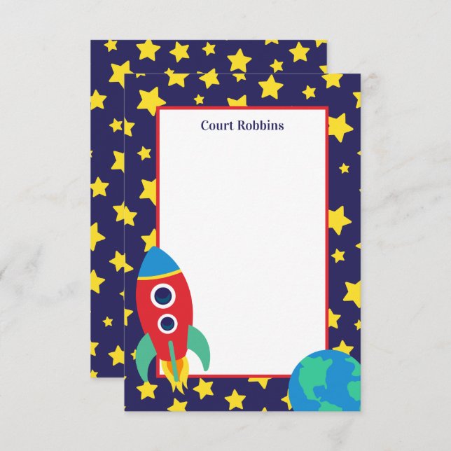 Cartes de notes personnalisées Space Rocket (Devant / Derrière)