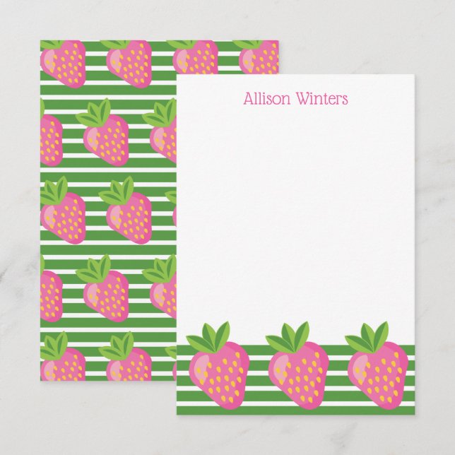 Cartes de notes personnalisées Stripes & Fraises (Devant / Derrière)