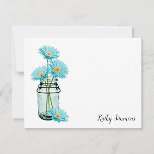 Cartes de notes plats personnalisées Aqua Daisies
