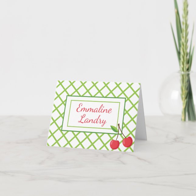 Cartes de notes pliées personnalisées Cerises et t (Devant)