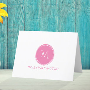 Cartes de notes pliées rose simple Monogramme circ