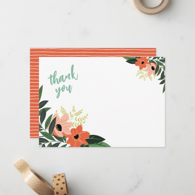 Cartes de notes Tropical Floral Thank You (Devant/Arrière en situation)