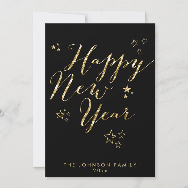 Cartes de Nouvel An Black Happy Gold Foil (Devant)