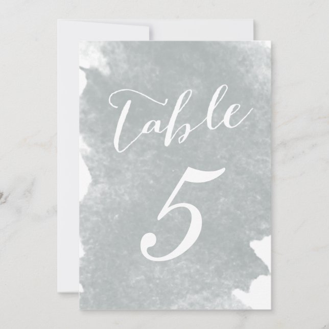 CARTES DE NUMÉRO DE TABLE À L'AQUARELLE GRIS CHIC (Devant)