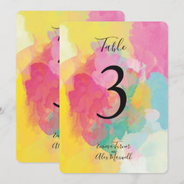 Cartes de numéro de table aquarelle rose coloré