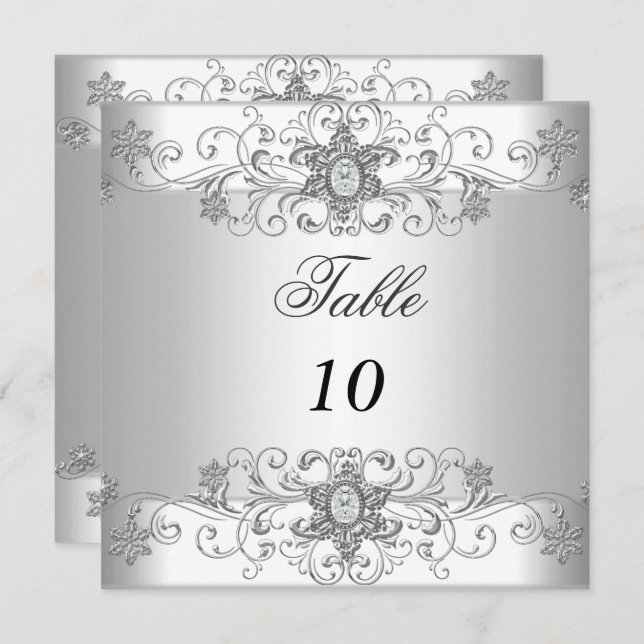 Cartes de Numéro de Table Argent Blanc Diamant (Devant / Derrière)