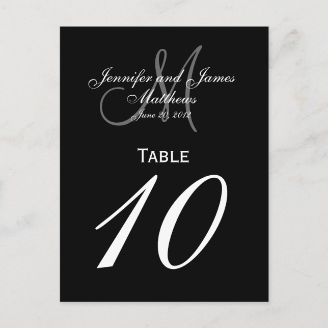 Cartes de numéro de table de mariage à monogramme  (Devant)