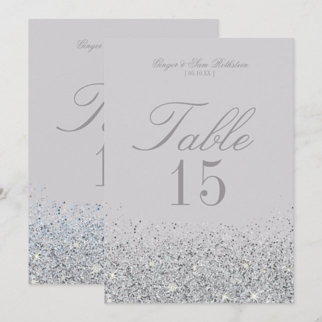 Cartes de numéro de table de mariage pailletées ar (Devant / Derrière)