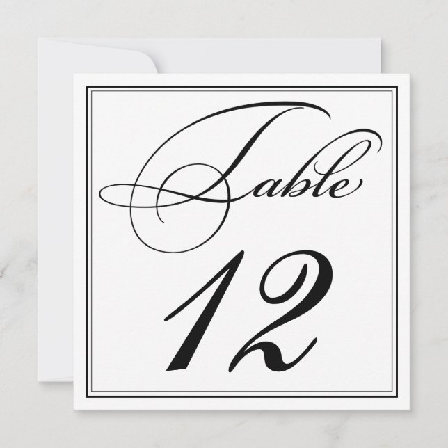 Cartes de numéro de table de script noir et blanc  (Devant)