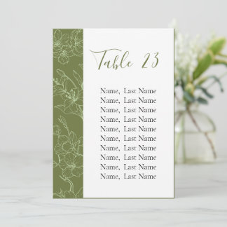 Cartes de numéro de table élégantes florales vert