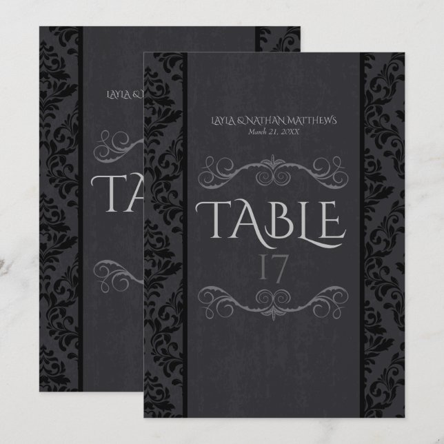 Cartes de numéro de table en damas noir et gris (Devant / Derrière)
