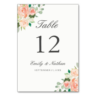 Cartes de Numéro de Table Fleurie Aquarelle Rose P