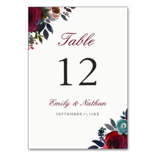 Cartes de numéro de table florales aquarelles roug
