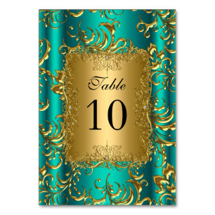 Cartes de numéro de table Jade Vert Or