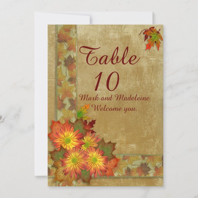 Cartes de numéro de table Mariage d'automne (Devant)