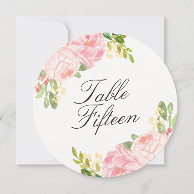 Cartes de numéro de table rondes aux pivoines rose (Devant)