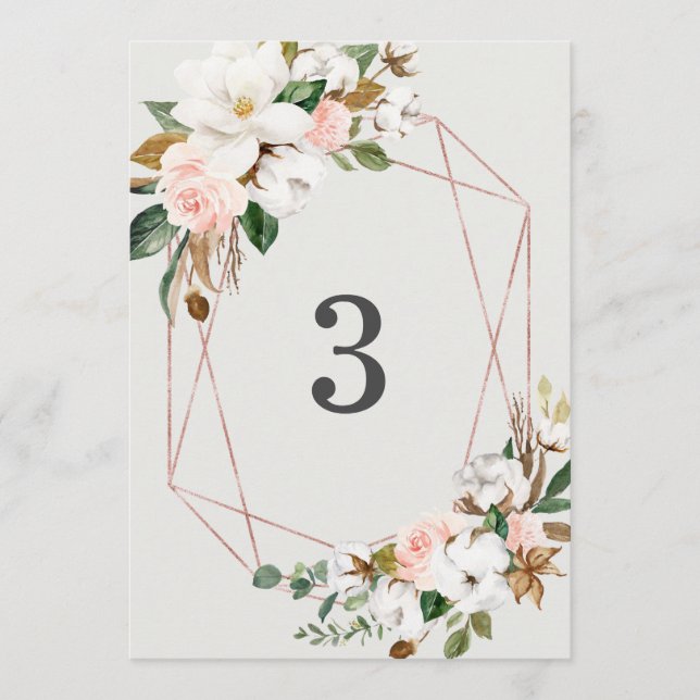 Cartes de numéro de tableau de Magnolia géométriqu (Devant)