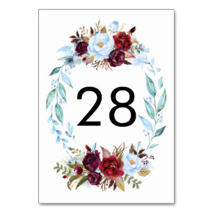 Cartes de numéro de tableau de Mariage bleu et rou
